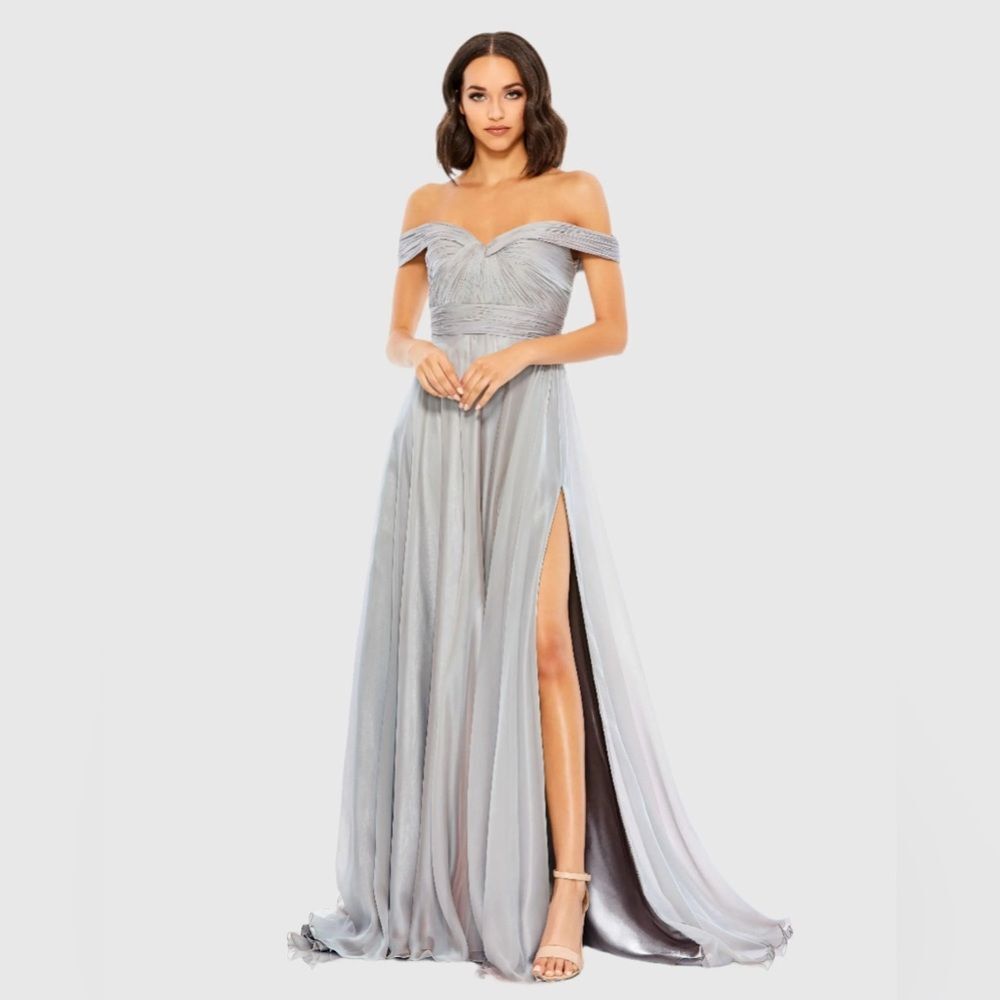 Mac Duggal | 67485 Gray shimmer Ruched A Line Gown NWT size 2 $398 prom grad